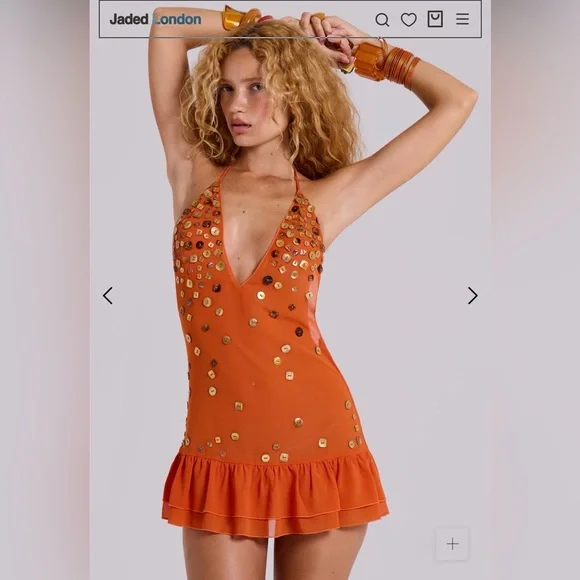 Jaded London Layered Button Mini Dress in Orange - Picture 6 of 16